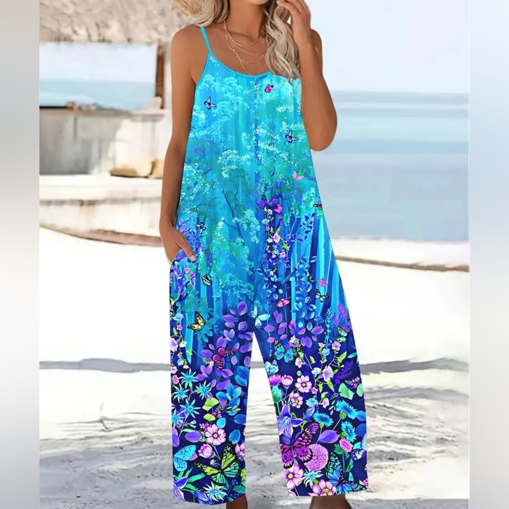 NWT- Floral Blue Jumpsuit